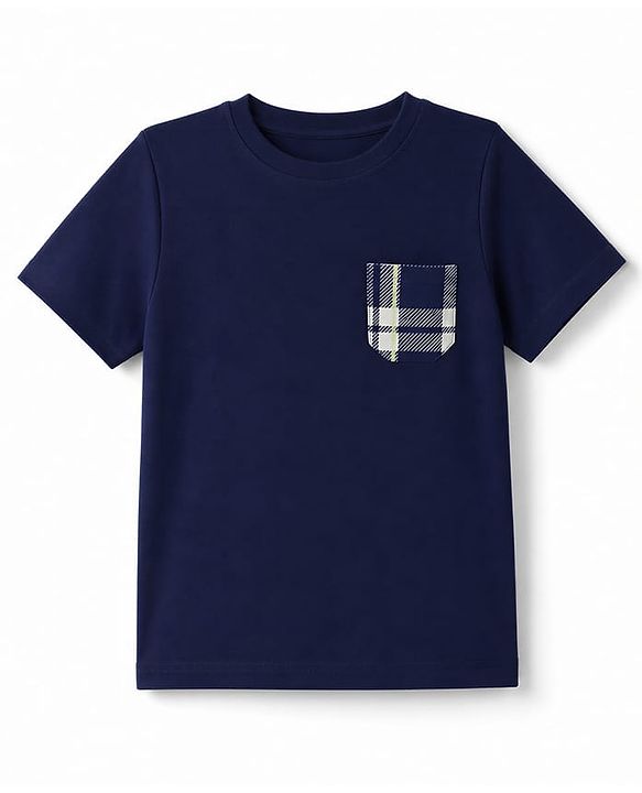 Pine Kids Cotton Knit Half Sleeves T-Shirt & Checked Pyjama Night Suit - Blue