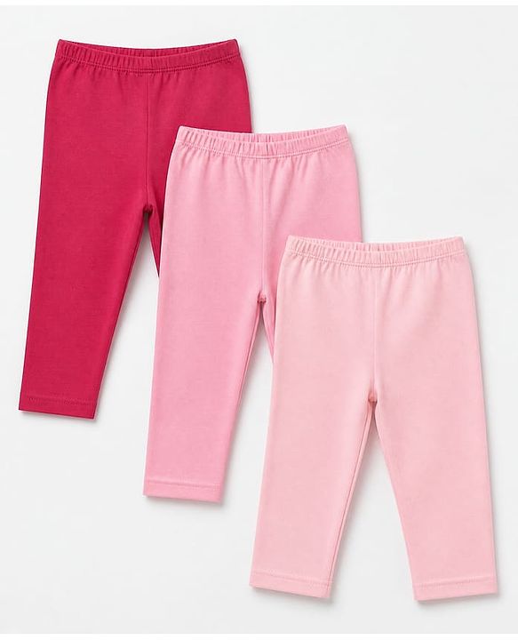 Babyhug Cotton Lycra Elastane Knit Full Length Solid Leggings Pack of 3 - Red, Pink & Peach
