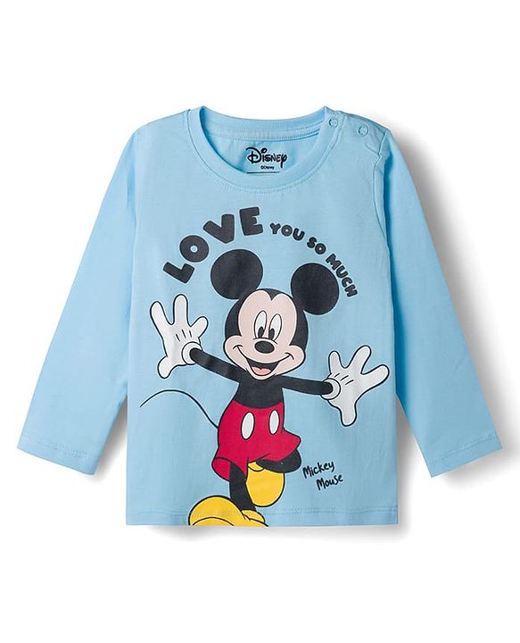 Babyhug Disney Single Jersey Knit Full Sleeves T-Shirt & Pyjama Night Suit with Mickey Mouse Graphics -  Blue & Red