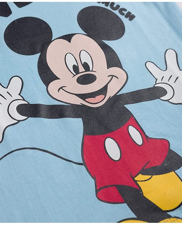 Babyhug Disney Single Jersey Knit Full Sleeves T-Shirt & Pyjama Night Suit with Mickey Mouse Graphics -  Blue & Red
