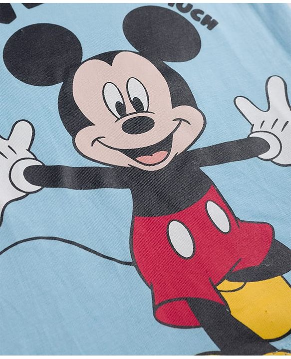 Babyhug Disney Single Jersey Knit Full Sleeves T-Shirt & Pyjama Night Suit with Mickey Mouse Graphics -  Blue & Red