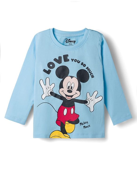 Babyhug Disney Single Jersey Knit Full Sleeves T-Shirt & Pyjama Night Suit with Mickey Mouse Graphics -  Blue & Red