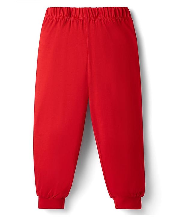 Babyhug Disney Single Jersey Knit Full Sleeves T-Shirt & Pyjama Night Suit with Mickey Mouse Graphics -  Blue & Red