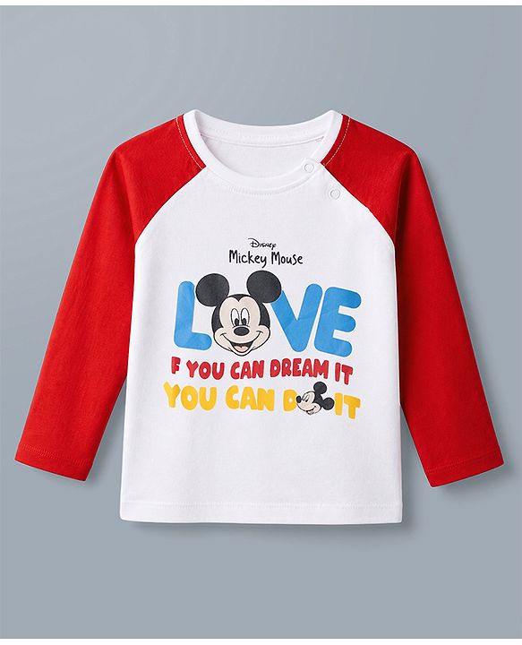 Babyhug Disney Single Jersey Knit Full Sleeve T Shirt Pyjama Night Suit With Mickey Mouse Graphic in Red