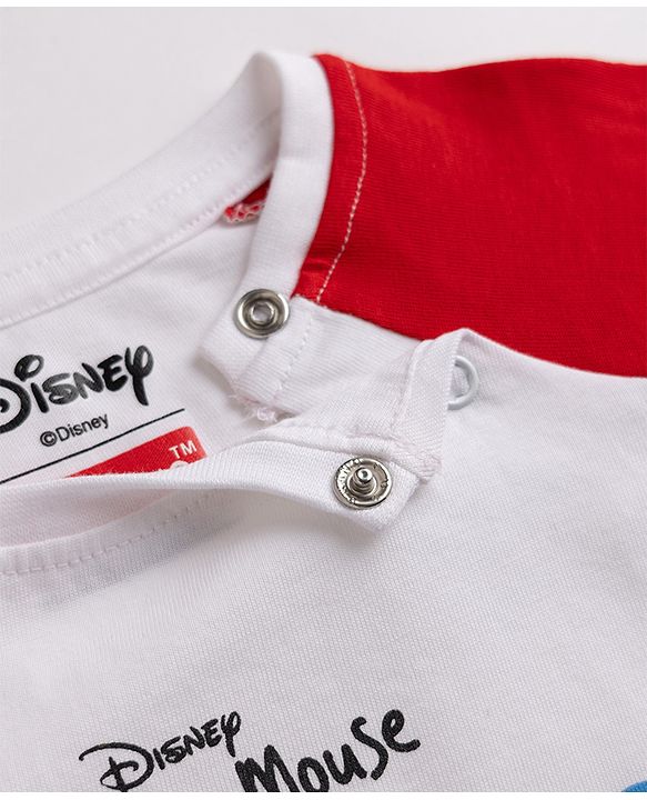 Babyhug Disney Single Jersey Knit Full Sleeve T Shirt Pyjama Night Suit With Mickey Mouse Graphic in Red