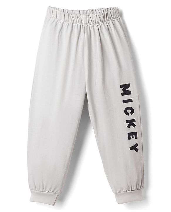 Babyhug Disney Single Jersey Knit Full Sleeves T-shirt & Pyjama Night Suit With Mickey Mouse Graphic -Grey