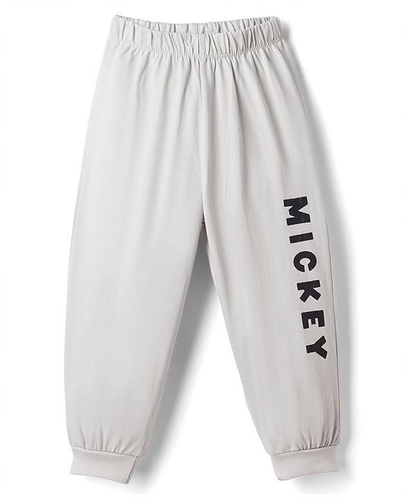 Babyhug Disney Single Jersey Knit Full Sleeves T-shirt & Pyjama Night Suit With Mickey Mouse Graphic -Grey
