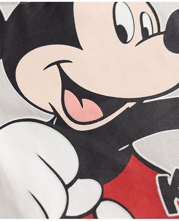 Babyhug Disney Single Jersey Knit Full Sleeves T-shirt & Pyjama Night Suit With Mickey Mouse Graphic -Grey