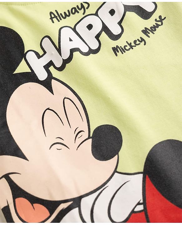 Babyhug Disney Single Jersey Knit Full Sleeves T-Shirt & Pyjama Night Suit with Mickey Mouse Graphics - Light Green & Navy Blue