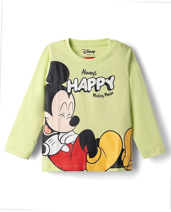 Babyhug Disney Single Jersey Knit Full Sleeves T-Shirt & Pyjama Night Suit with Mickey Mouse Graphics - Light Green & Navy Blue