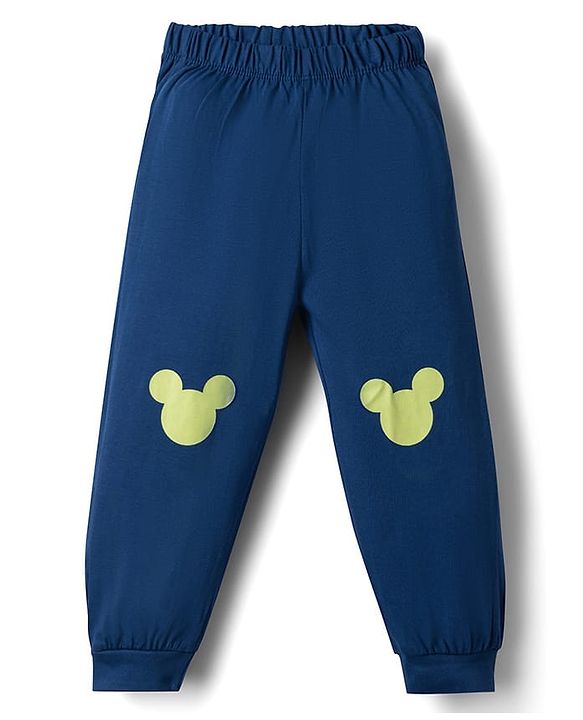 Babyhug Disney Single Jersey Knit Full Sleeves T-Shirt & Pyjama Night Suit with Mickey Mouse Graphics - Light Green & Navy Blue