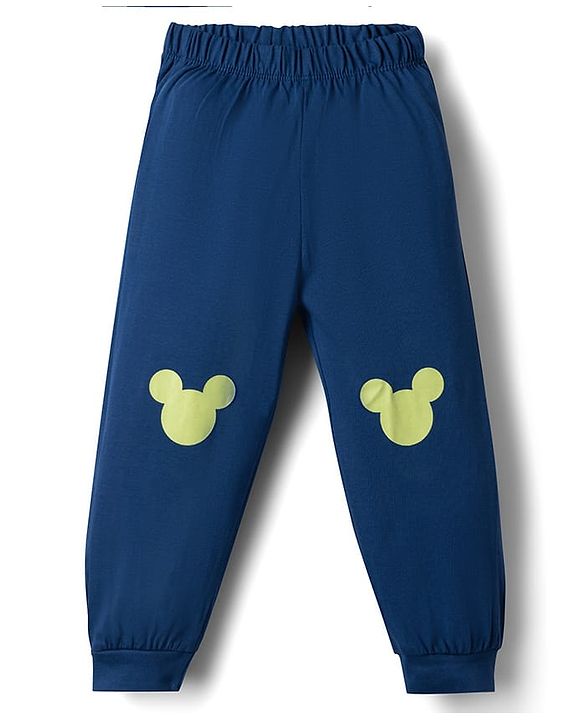 Babyhug Disney Single Jersey Knit Full Sleeves T-Shirt & Pyjama Night Suit with Mickey Mouse Graphics - Light Green & Navy Blue