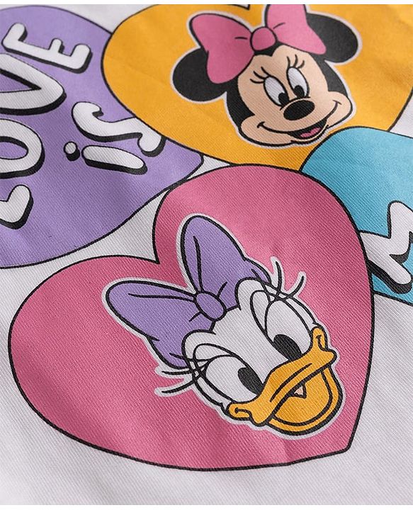 Babyhug Disney 100% Cotton Knit Full Sleeves T-Shirt & Pyjama Night Suit With Minnie Mouse & Friends Graphic - White & Pink