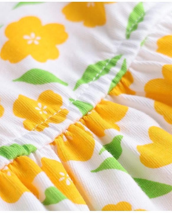 Pine Kids Cotton Knit Half Sleeves Floral Printed Frock - Yellow