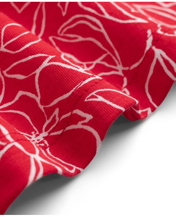 Pine Kids Cotton Knit Half Sleeves Floral Printed Dress -Red