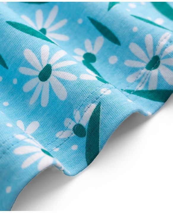 Pine Kids Cotton Knit Half Sleeves Floral Printed Dress -Light Blue