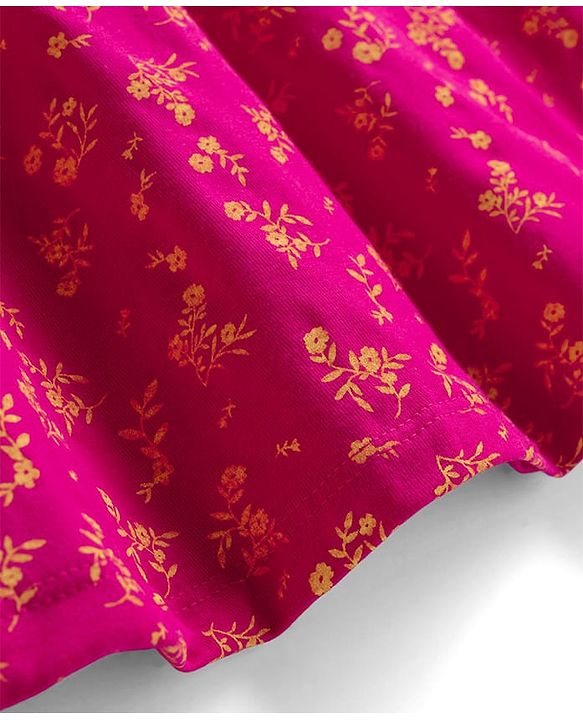 Pine Kids Cotton Knit One Piece Dress with Short Sleeves and Floral Print - Pink