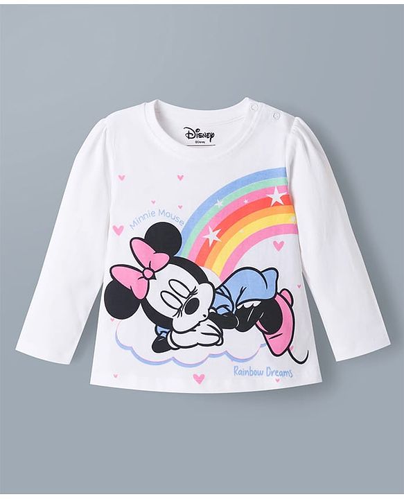 Babyhug Disney Single Jersey Knit Full Sleeves T-Shirt & Pajama Night Suit with Hearts & Minnie Mouse Graphics - White & Pink