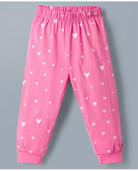 Babyhug Disney Single Jersey Knit Full Sleeves T-Shirt & Pajama Night Suit with Hearts & Minnie Mouse Graphics - White & Pink