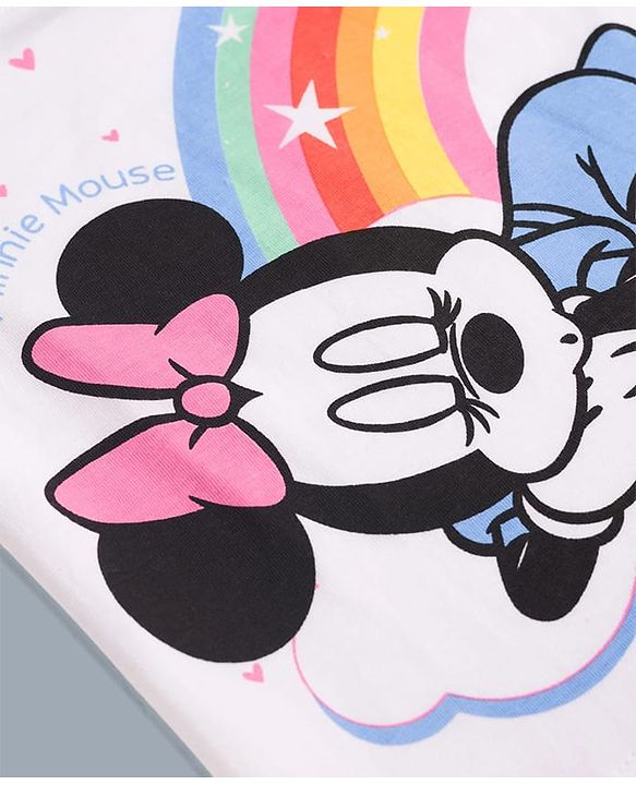Babyhug Disney Single Jersey Knit Full Sleeves T-Shirt & Pajama Night Suit with Hearts & Minnie Mouse Graphics - White & Pink