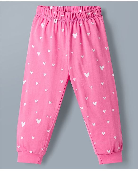 Babyhug Disney Single Jersey Knit Full Sleeves T-Shirt & Pajama Night Suit with Hearts & Minnie Mouse Graphics - White & Pink