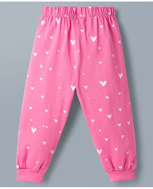 Babyhug Disney Single Jersey Knit Full Sleeves T-Shirt & Pajama Night Suit with Hearts & Minnie Mouse Graphics - White & Pink