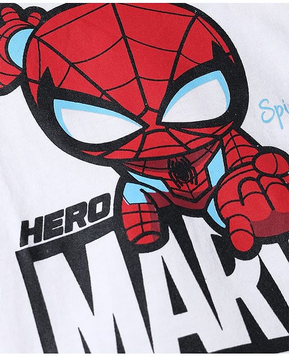 Babyhug Marvel Single Jersey Knit Full Sleeves T-Shirt & Pyjama Night Suit with Spider - Man Graphics - Red