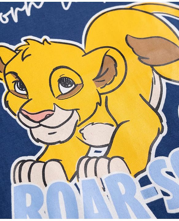 Babyhug Disney Single Jersey Knit Full Sleeves T-Shirt & Pyjama Night Suit with The Lion King Graphics - Yellow & Navy Blue