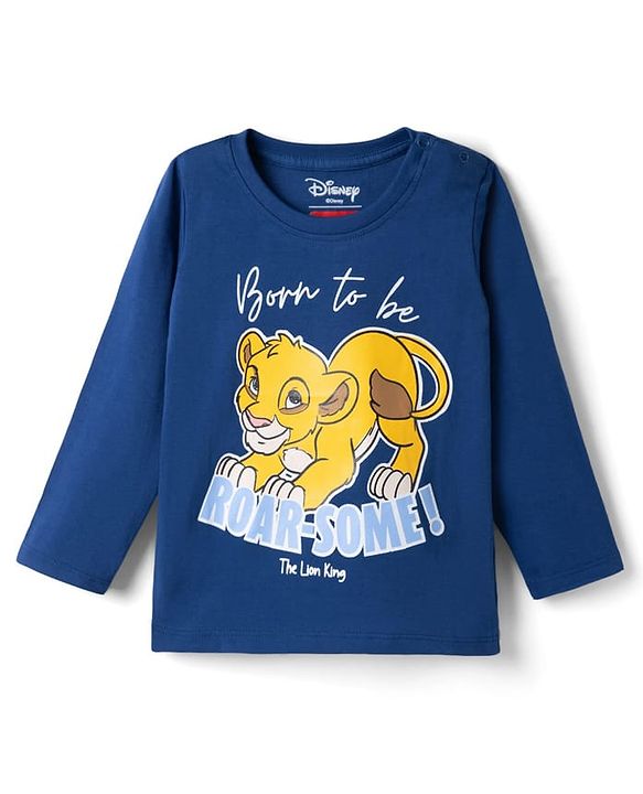 Babyhug Disney Single Jersey Knit Full Sleeves T-Shirt & Pyjama Night Suit with The Lion King Graphics - Yellow & Navy Blue