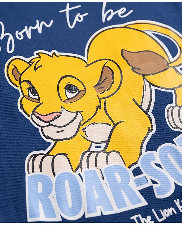 Babyhug Disney Single Jersey Knit Full Sleeves T-Shirt & Pyjama Night Suit with The Lion King Graphics - Yellow & Navy Blue