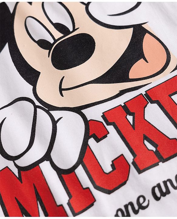 Babyhug Disney Single Jersey Knit Full Sleeves T-shirt & Pyjama Night Suit With Mickey Mouse Graphic -White