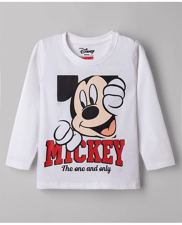 Babyhug Disney Single Jersey Knit Full Sleeves T-shirt & Pyjama Night Suit With Mickey Mouse Graphic -White