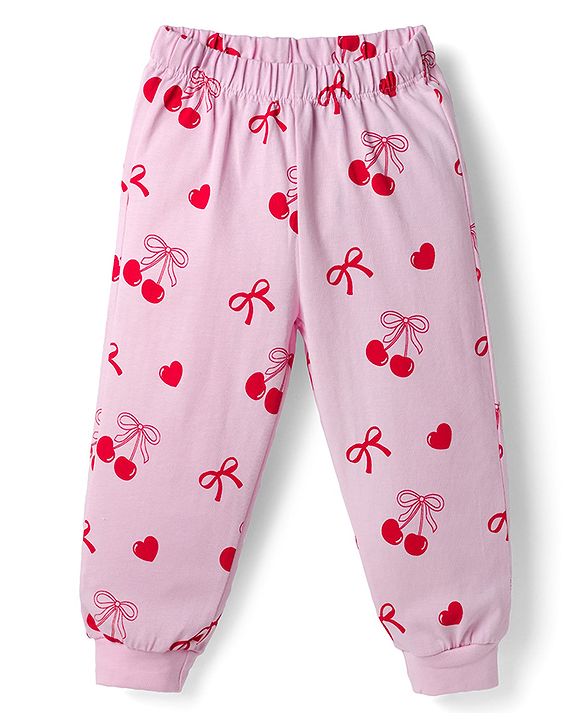 Babyhug Disney Single Jersey Knit Full Sleeves T-Shirt & Pajama Night Suit with Minnie Mouse Graphics - Pink