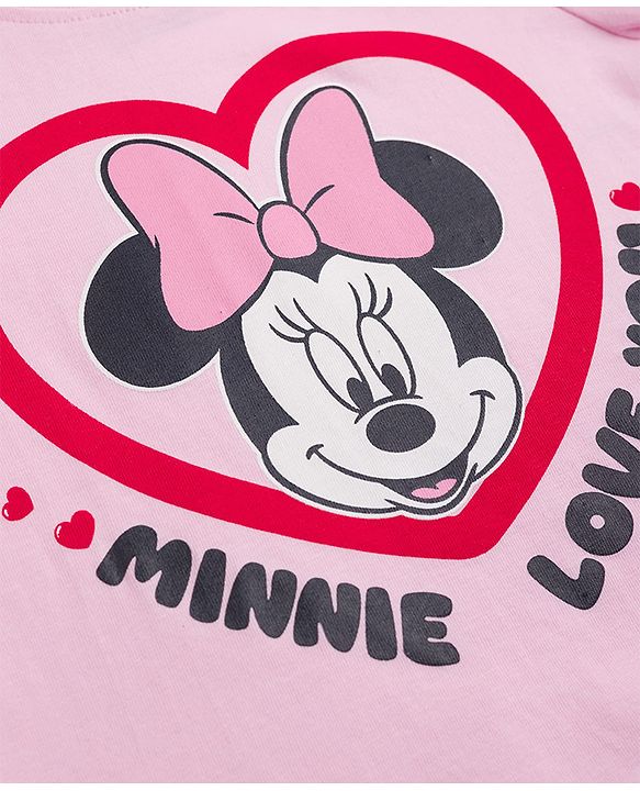 Babyhug Disney Single Jersey Knit Full Sleeves T-Shirt & Pajama Night Suit with Minnie Mouse Graphics - Pink