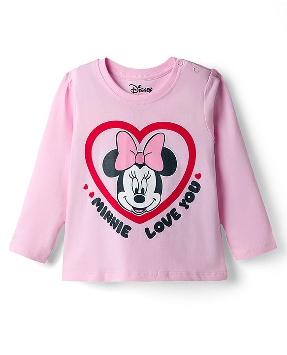 Babyhug Disney Single Jersey Knit Full Sleeves T-Shirt & Pajama Night Suit with Minnie Mouse Graphics - Pink
