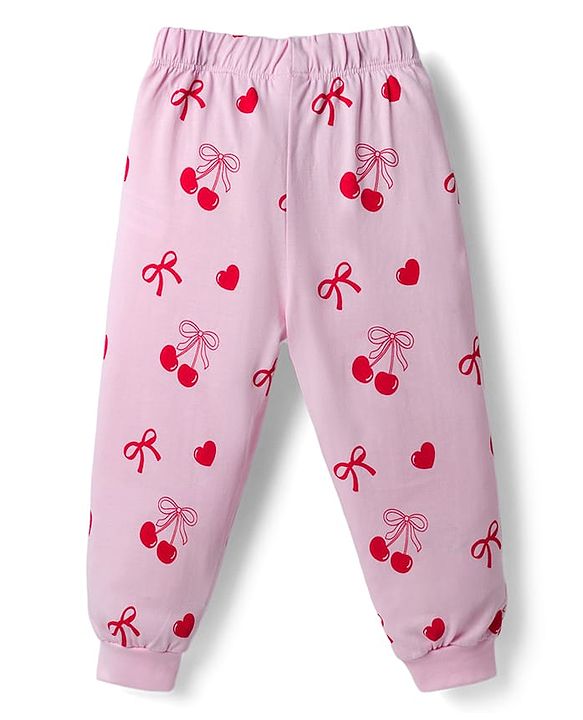 Babyhug Disney Single Jersey Knit Full Sleeves T-Shirt & Pajama Night Suit with Minnie Mouse Graphics - Pink