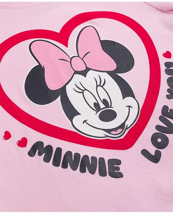 Babyhug Disney Single Jersey Knit Full Sleeves T-Shirt & Pajama Night Suit with Minnie Mouse Graphics - Pink
