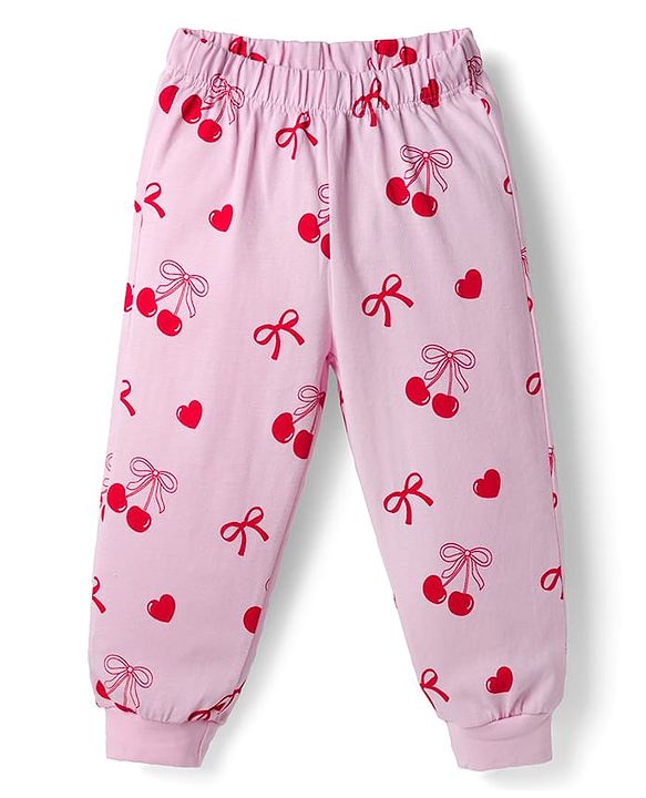 Babyhug Disney Single Jersey Knit Full Sleeves T-Shirt & Pajama Night Suit with Minnie Mouse Graphics - Pink