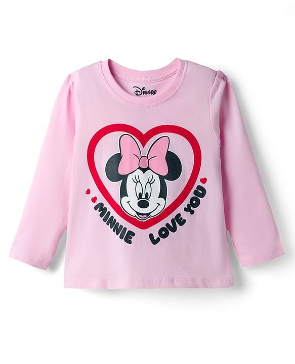 Babyhug Disney Single Jersey Knit Full Sleeves T-Shirt & Pajama Night Suit with Minnie Mouse Graphics - Pink