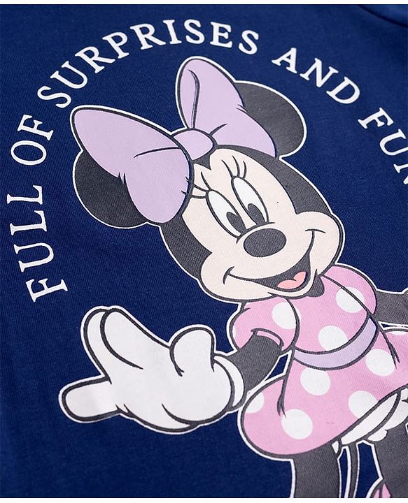 Babyhug Disney Single Jersey Knit Full Sleeves T-Shirt & Pajama Night Suit with Minnie Mouse Graphics - Navy Blue