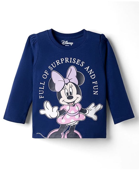 Babyhug Disney Single Jersey Knit Full Sleeves T-Shirt & Pajama Night Suit with Minnie Mouse Graphics - Navy Blue