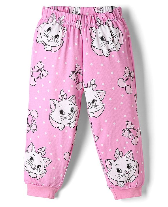 Babyhug Disney Single Jersey Knit Full Sleeves T-Shirt & Pyjama Night Suit With Marie Graphic - Pink & Light Green