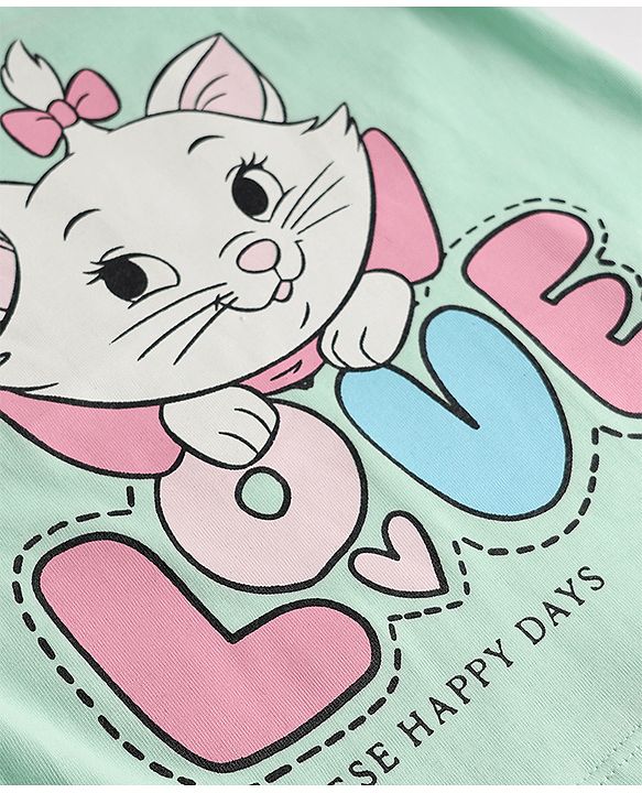 Babyhug Disney Single Jersey Knit Full Sleeves T-Shirt & Pyjama Night Suit With Marie Graphic - Pink & Light Green