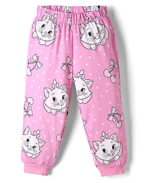 Babyhug Disney Single Jersey Knit Full Sleeves T-Shirt & Pyjama Night Suit With Marie Graphic - Pink & Light Green
