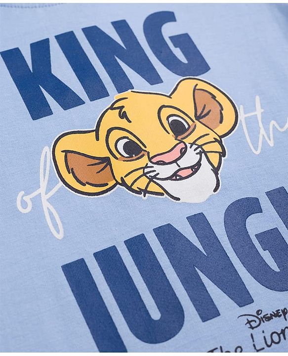 Babyhug Disney Single Jersey Knit Full Sleeves T-Shirt & Pyjama Night Suit with The Lion King Graphics - Blue