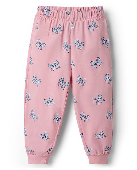 Babyhug Disney Single Jersey Knit Full Sleeves T-Shirt & Pajama Night Suit with Minnie Mouse Graphics - Light Pink