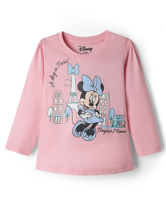 Babyhug Disney Single Jersey Knit Full Sleeves T-Shirt & Pajama Night Suit with Minnie Mouse Graphics - Light Pink