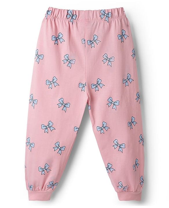 Babyhug Disney Single Jersey Knit Full Sleeves T-Shirt & Pajama Night Suit with Minnie Mouse Graphics - Light Pink