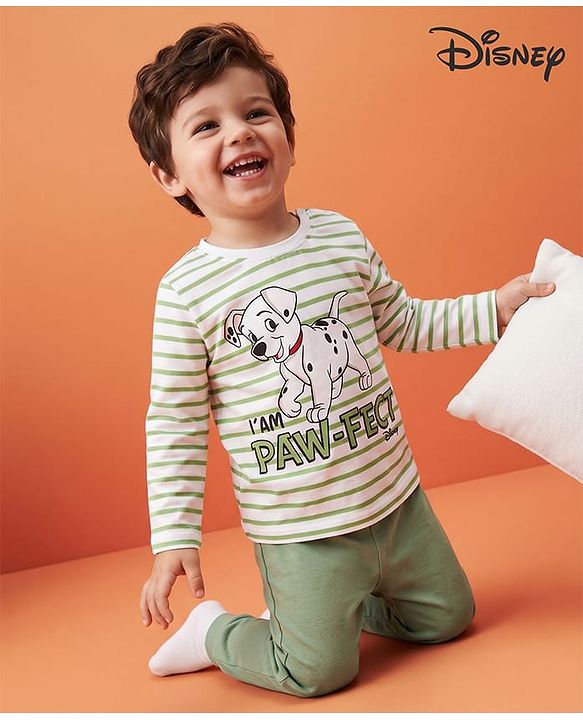 Babyhug Disney Single Jersey Knit Full Sleeves T-shirt & Pyjama Night Suit With Dalmatians Graphic -Mint