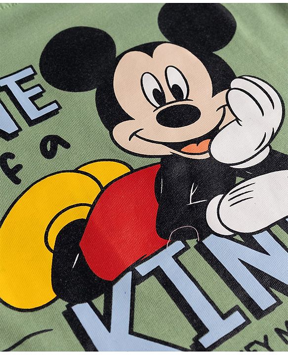 Babyhug Disney 100% Cotton Knit Full Sleeves T-Shirt & Pyjama Night Suit With Mickey Mouse Graphic - Green